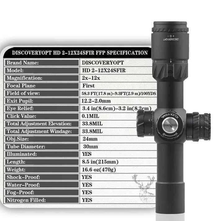 OTTICA DISCOVERYOPT HD 2-12X24 SFIR FFP-MIL